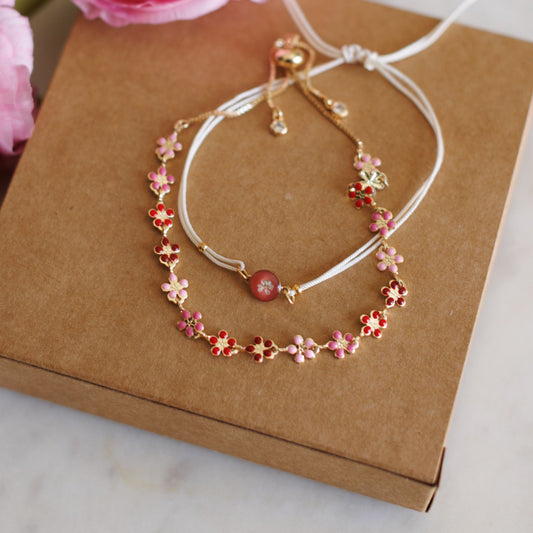 Flower Power Bracelet Set, Reds/Pinks